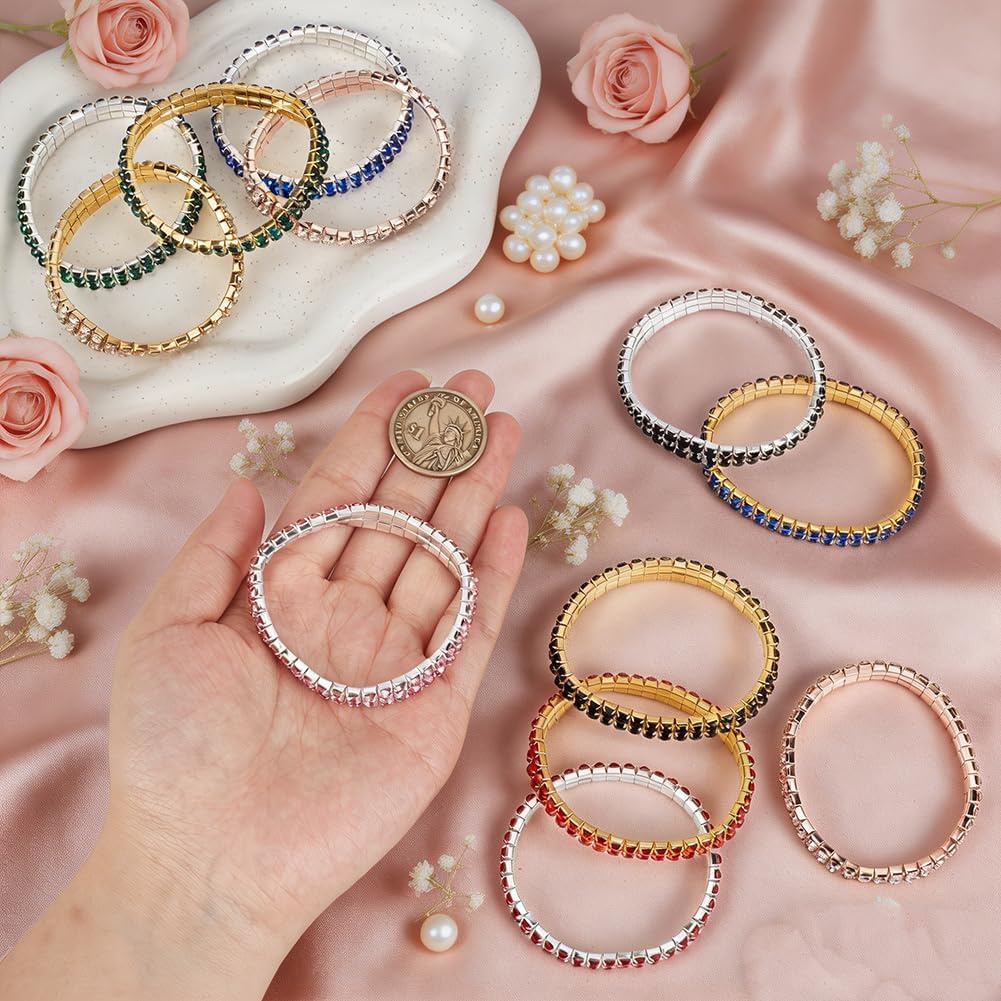 Rhinestone Bracelets Crystal Bracelet for Women Rhinestone Bangle Bracelet Sparking Stackable Crystal Tennis Rhinestones Stretch Tennis Bracelets Jewelry Bangle for Wedding Valentine's Day