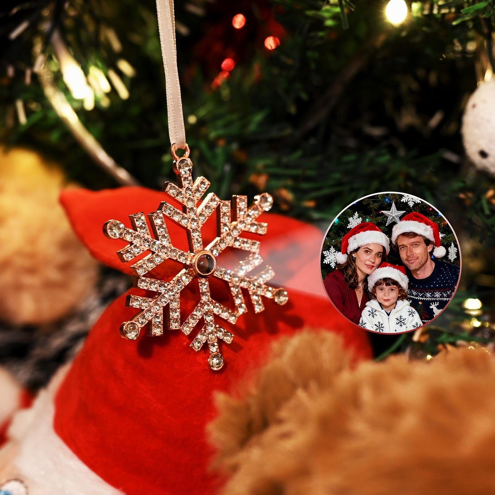 Personalizzato Natale ornamenti con immagine interno 2025, fiocco di neve Projection pallina natalizia coppie