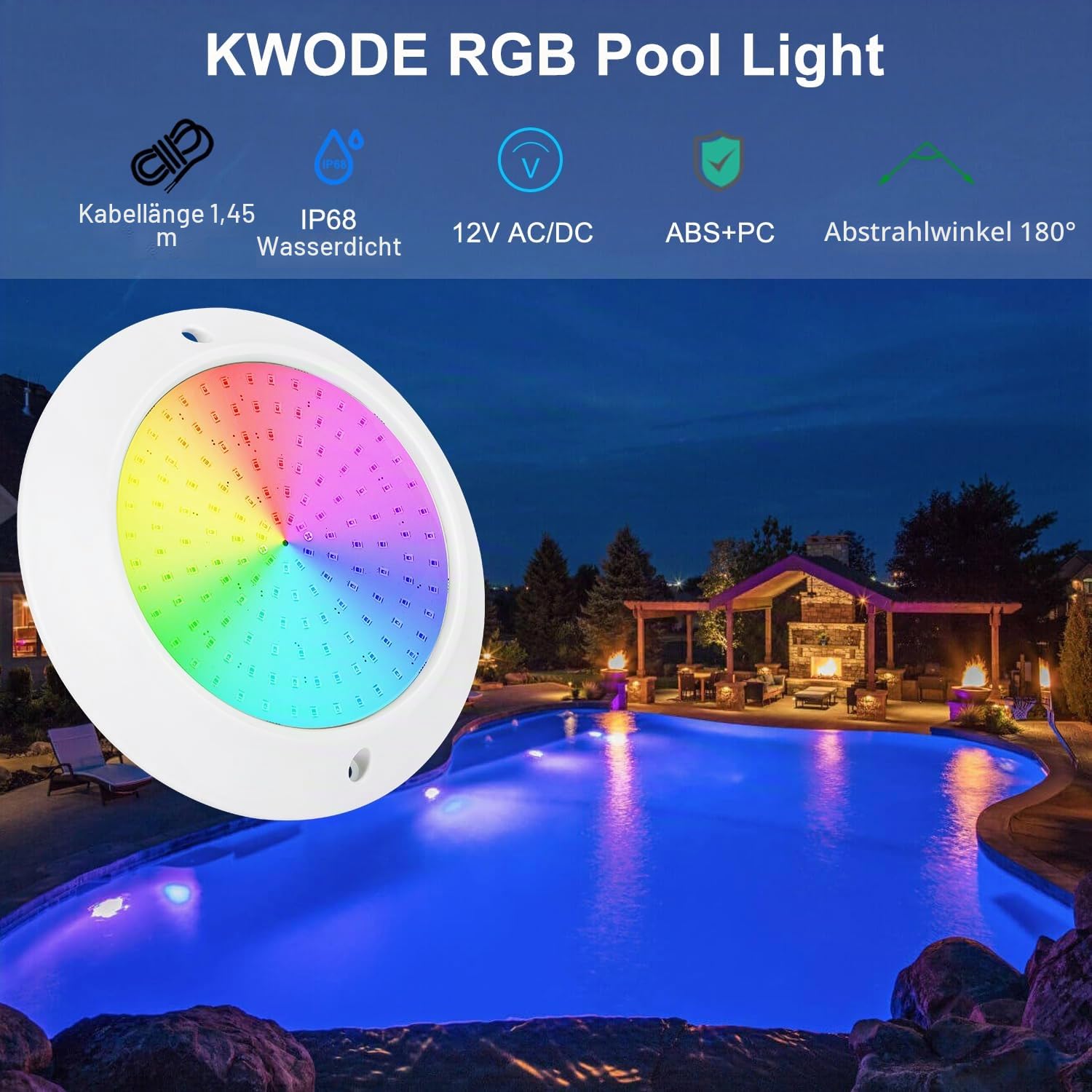 20W RGB Poolscheinwerfer LED Par56, Harz Gefüllt Poolbeleuchtung, IP68 PC Ultraflach Unterwasser LED Beleuchtung, AC/DC 12V Pool Lampe Ersetzen PAR56 Scheinwerfer und Halogen Spot