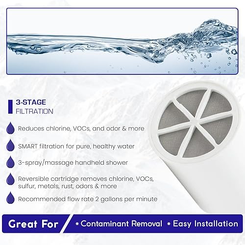 Miniatura 2 de Crystal Quest Sistema de filtración de energía de ducha de mano de lujo, dorado, sin BPA, 1.25-2.5 GPM, cartucho reversible, ideal para decloración