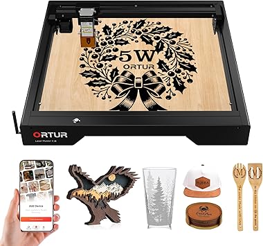 Ortur Laser Master 3 LE 5,000mW Laser Engraving Machine, 0.090.15mm Spot Laser Cutter and Engraver for Wood Leather Acrylic, Support APP Control, Engraving Area 15.7x15.7, Class 4