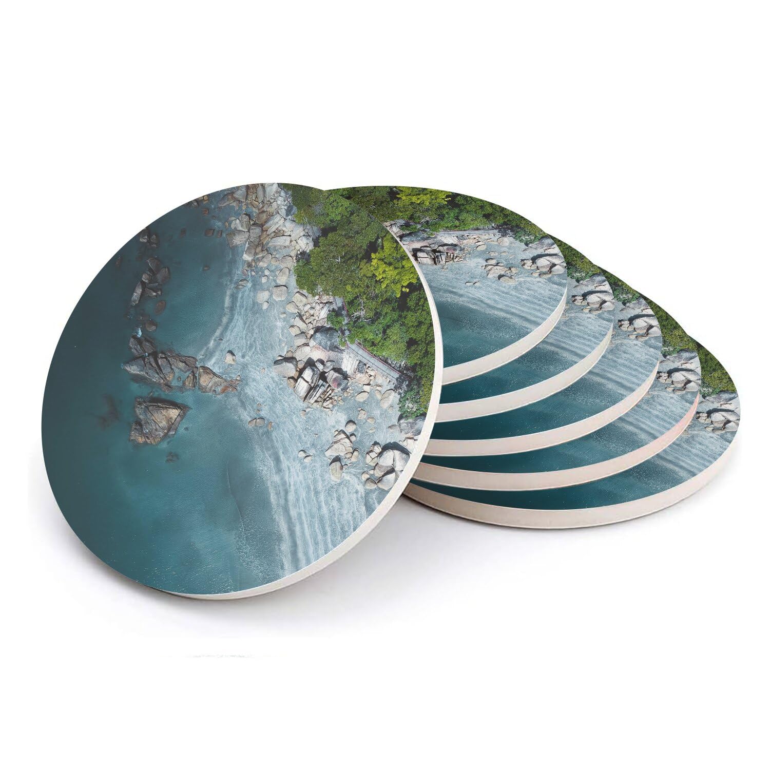 Sous verre ronds en céramique paysage aérien de plage lot de 6 dessous de verre 10x10 cm