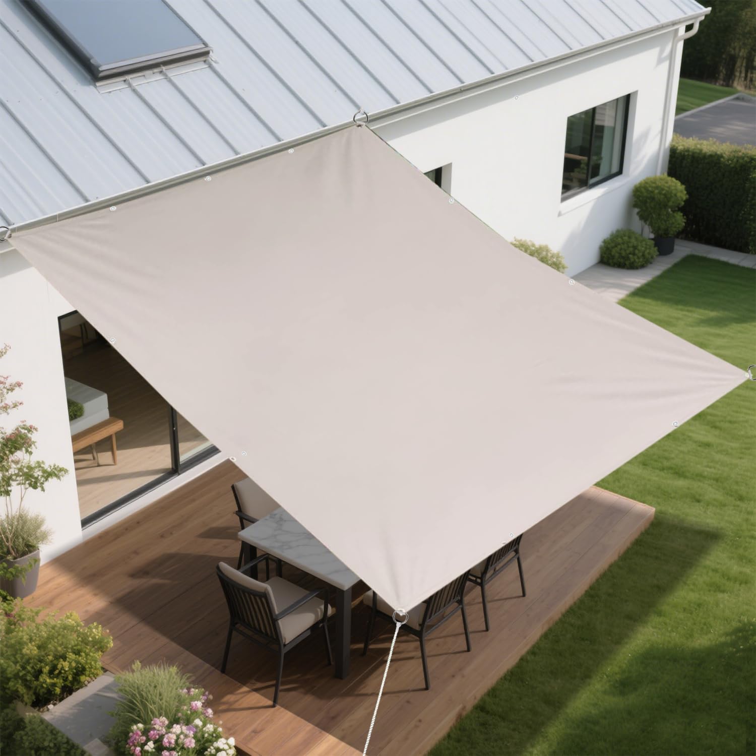 BIGLOONG 日除けシェード 日よけ 暑さ対策 雨除け撥水防水 サンシェード 400Dポリエステル ハトメ式強度UP PU塗装 紫外線UVカット ベランダ オーニング 芝生 庭園 プール 池 デッキ カイルヤード 中庭 裏庭 ドアヤード 公園 カーポート パーゴラ サンドボックス