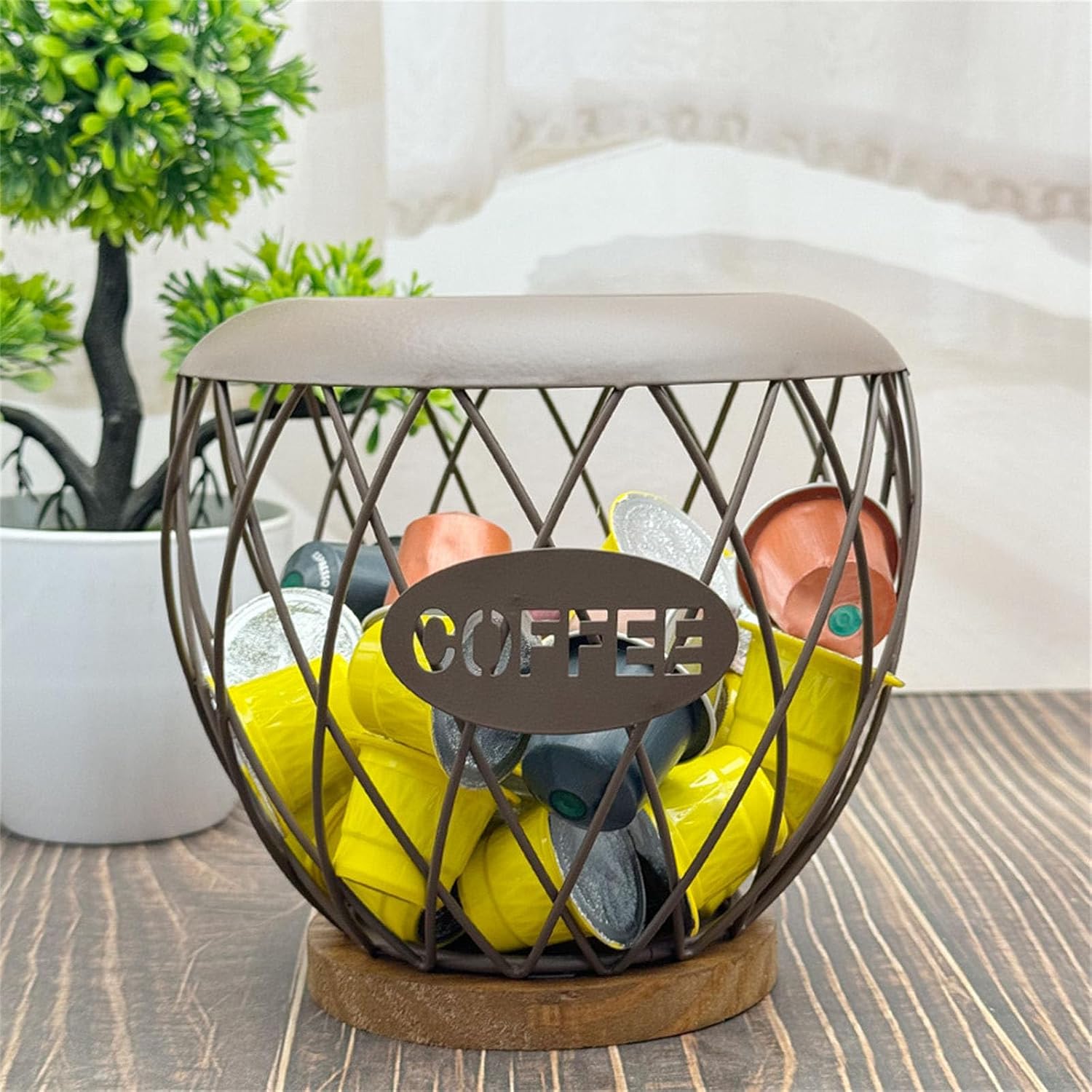 Rusts Resistant Coffee Pods Organizers 50 Capacity Metal Wood Frame Modern Kitchen Storage Open Design Space Optimizing Modern Coffee Pods Dispenser