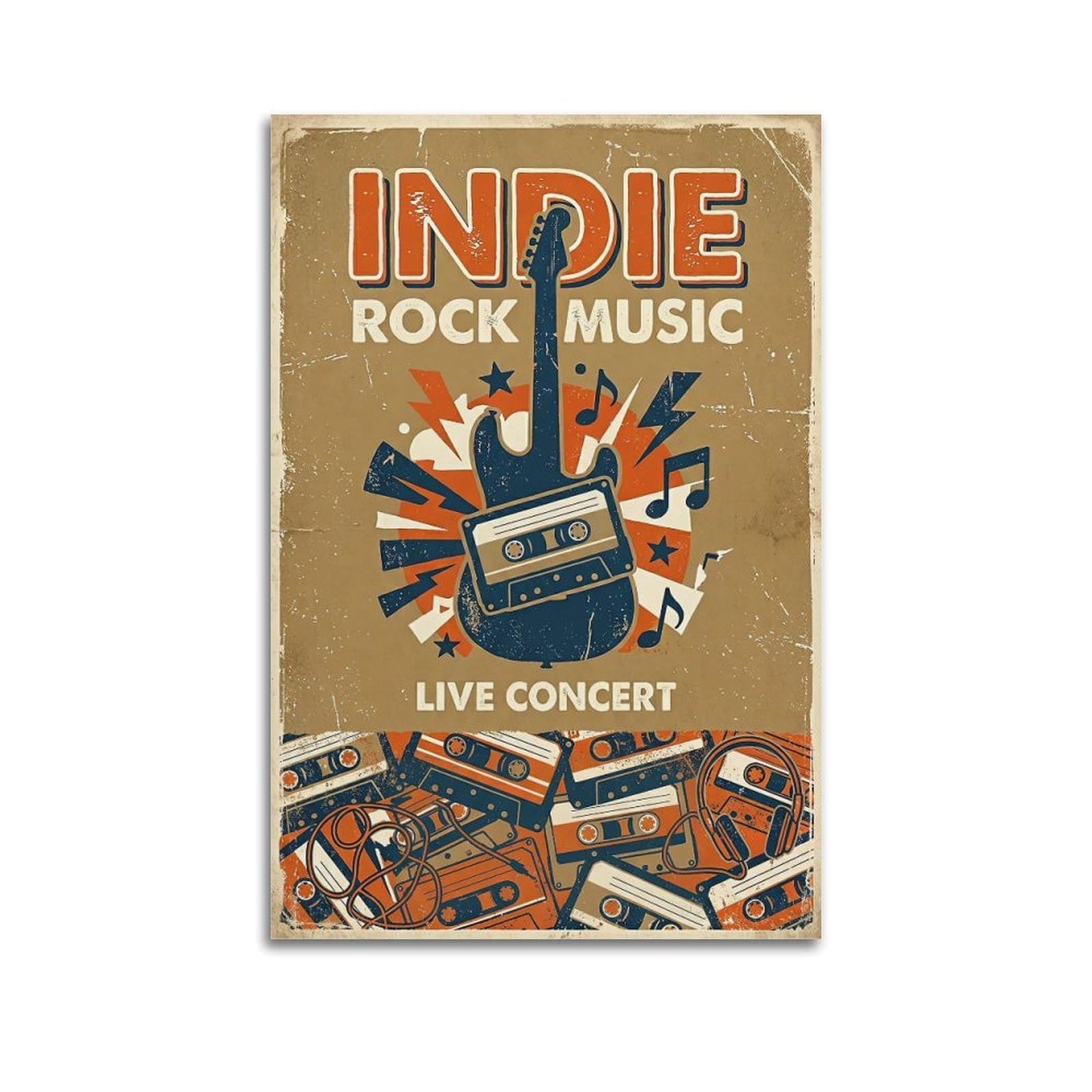 OKNGB Vintage Indie Rock Music Poster Cassette Guitar Tape Decorative Painting Canvas Art Picture 24x36inch(60x90cm)