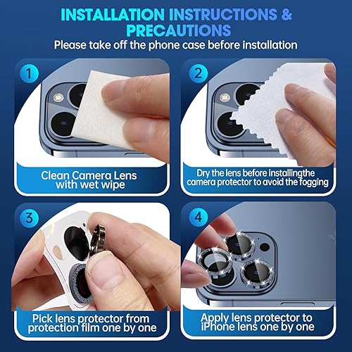 Miniatura 7 de Xfilm Protector de lente de cámara para iPhone 15 ProiPhone 15 Pro Max, anillo de purpurina de metal individual con purpurina de dureza 9H,