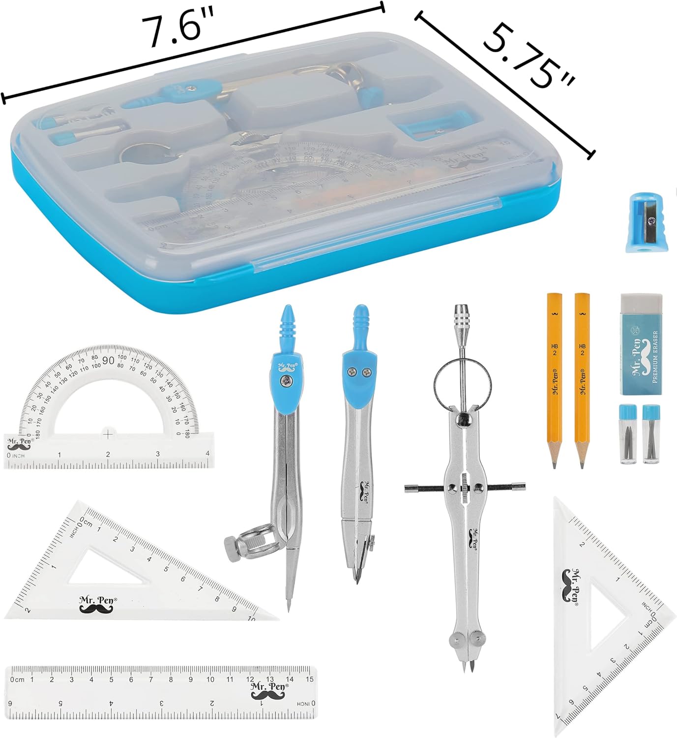 Mr. Pen- Geometry Set, 13 pcs, Compass for Geometry, Protractor Set, Geometry Kit Set with Shatterproof Storage Box, Geometry Kit, Drawing Tools, Drafting Set, Drafting Tools & Drafting Kits (Blue) : Office Products