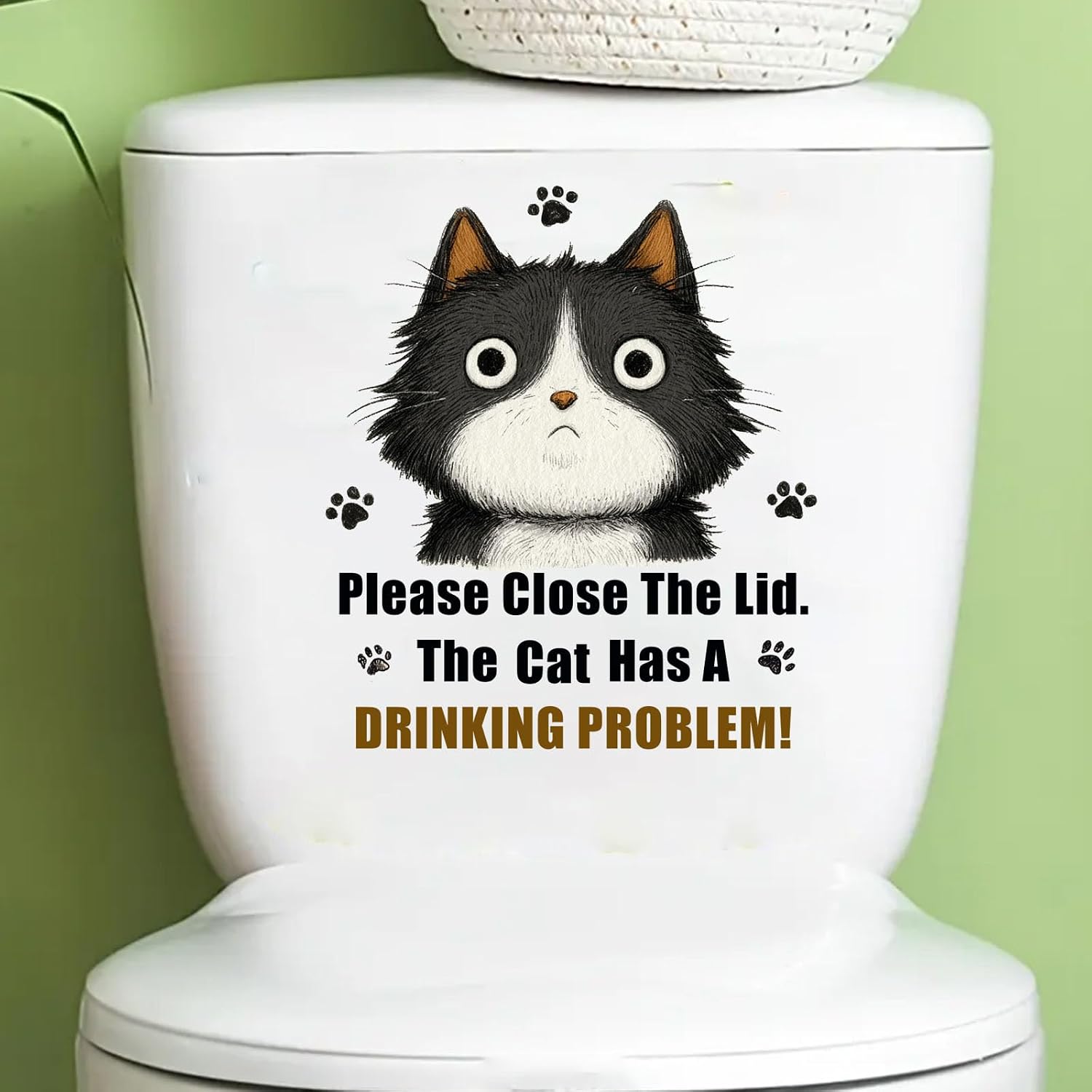 Funny Cat Close The Lid Decal Bathroom Toilet Seat Vinyl Sticker The Cat Has Drinking Problems Sign Reminder Humor Decor Waterproof Stickers for Toilet Bathroom Washroom (Black Cat)