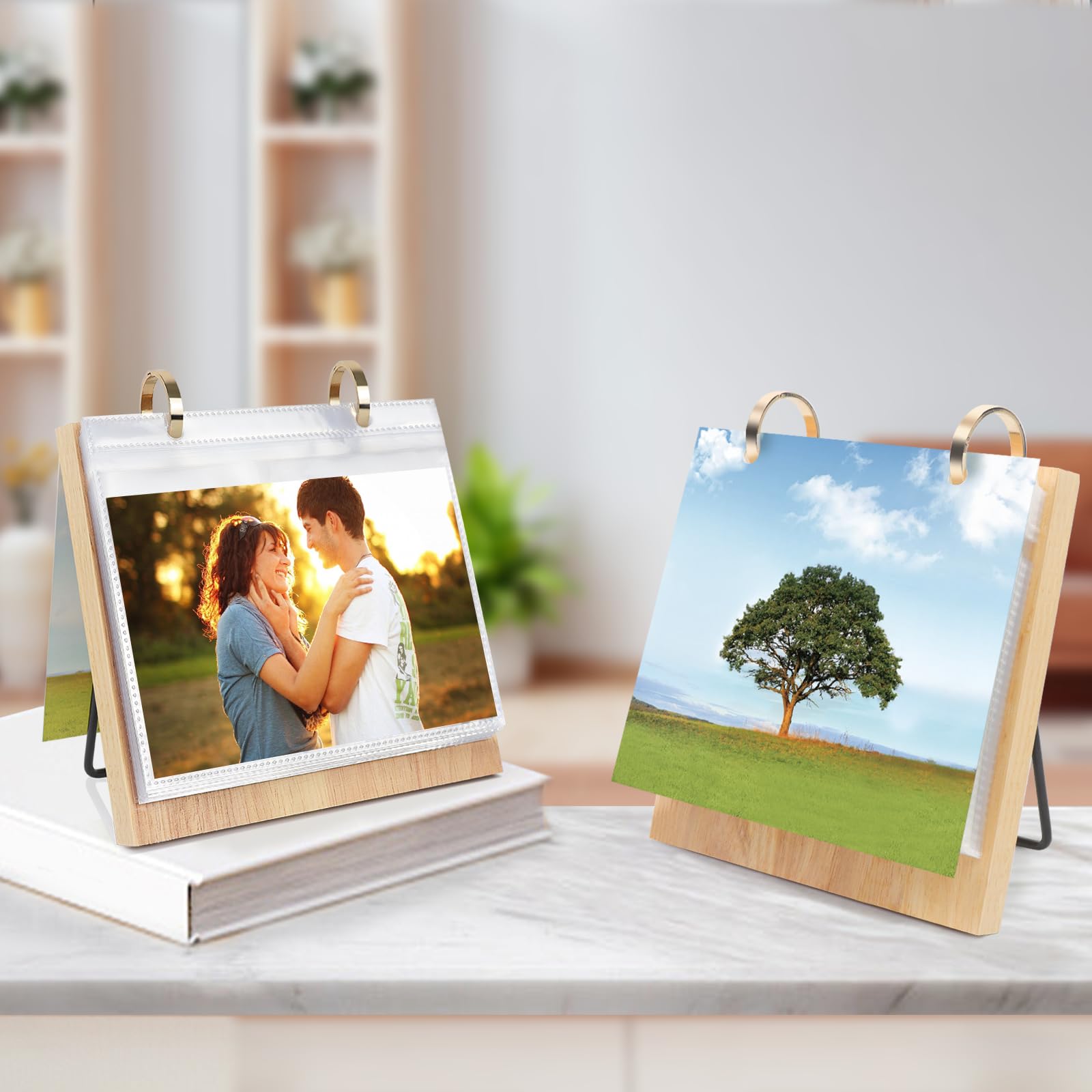 ZEEYUAN Álbumes de Fotos de Escritorio de 13X18 para 60 Fotos Marco de Fotos de Madera abatible para 13X18 Regalos para Mujeres