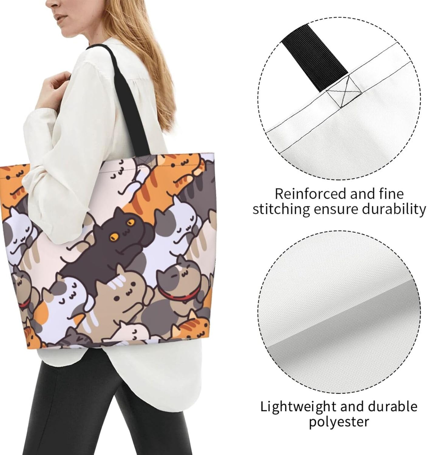 Novelty Dog Pug Large Tote Bag Casual Shoulder Bags Reusable Grocery Handbag For Women Travel Shopping - Image 4