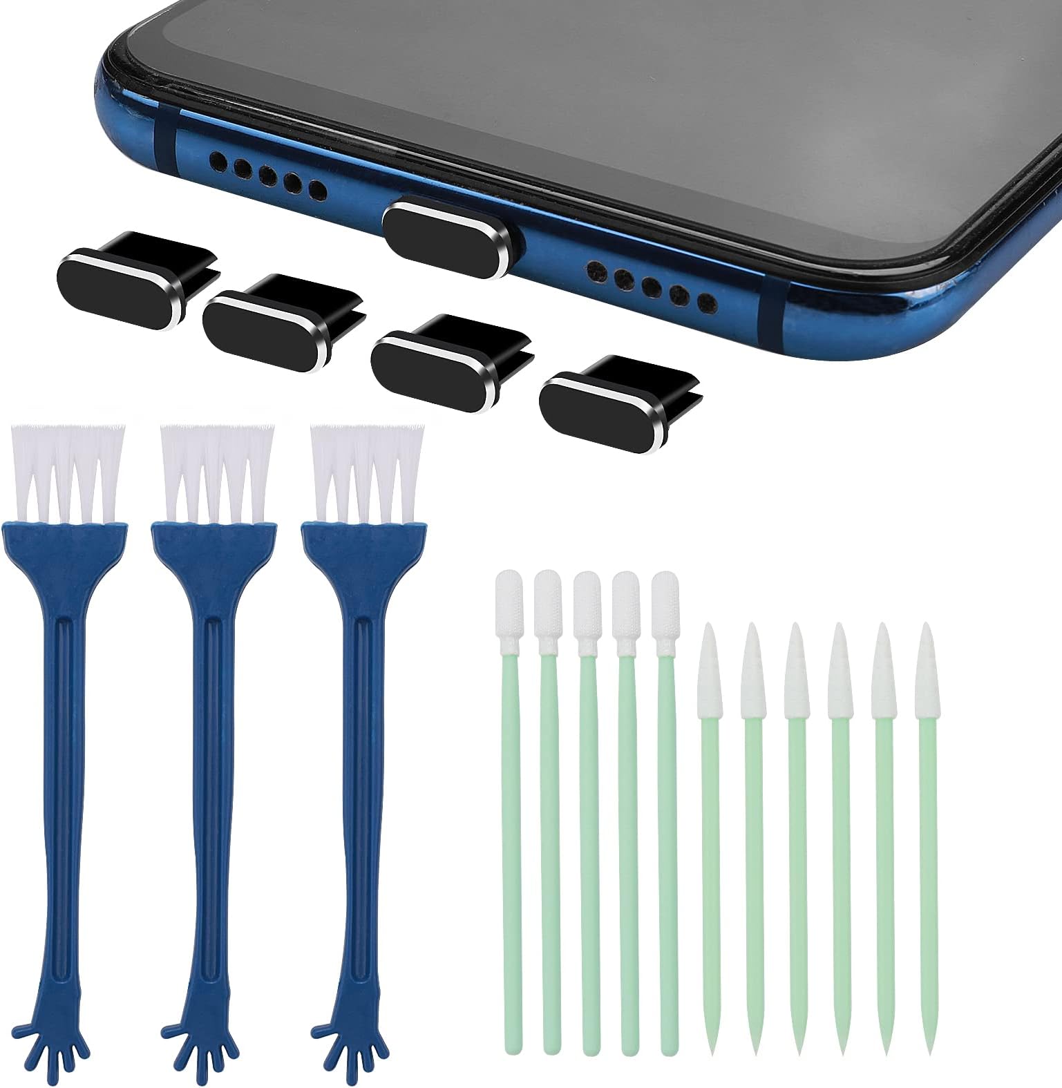 – Cobee Cell Phone Cleaning Kit, 17PCS Phone Port Cleaning Brush Kit USB C Metal Anti Dust Plug Phone Speaker Cleaning Brushes Phone Receiver Cleaning Brush Headphone Port Brush Set (black)