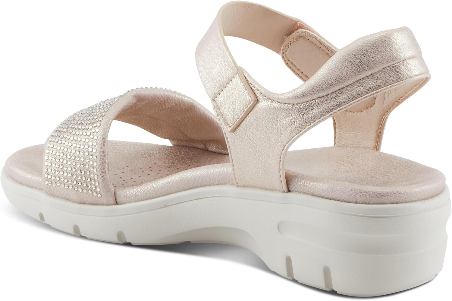 Flexus Women's QUINTESSA Ankle Strap Sandals – Rhinestone Embellished, Arch Support, Hook & Loop Closure