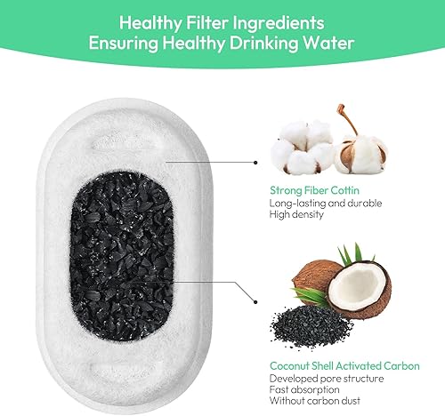 Miniatura 2 de Paquete de 8 filtros de fuente de agua para gatos de 4 meses, filtro de fuente de repuesto para fuente de agua de acero inoxidable ultra silencioso