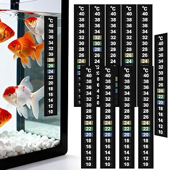 Didiseaon 10-Pack Aquarium Thermometer Stickers 5.11X0.78In Liquid Color Changing Stick-on Temperature Strips for Fish Tank Water Testing
