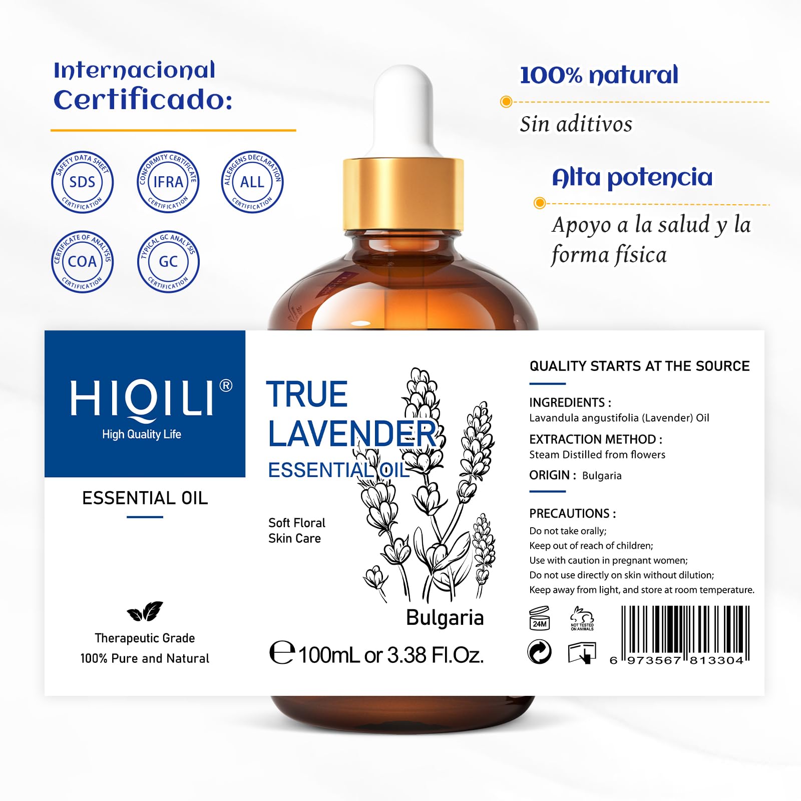 HIQILI 100ml Aceite Esencial Lavanda - 100% Puro sin Diluir, Grado Terapéutico para Difusor de Aromaterapia, Aliviar el Estrés, Mejorar la Calidad del Sueño | con Gotero de Vidrio — view 7