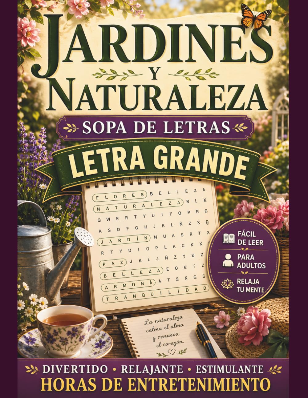 Jardines y Naturaleza para Adultos: 100 Sopas de Letras en Letra Grande Inspiradas en Flores, Árboles, Jardines y Paisajes Naturales para Relajarse y Ejercitar la Mente