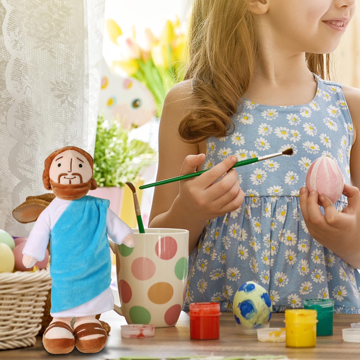 Bambola di peluche di Gesù, 32,6 cm, Gesù sorridente, classica bambola di peluche ripiena Salvatore, bambola religiosa cristiana regalo per casa, forniture per feste, Natale, può stare in piedi o