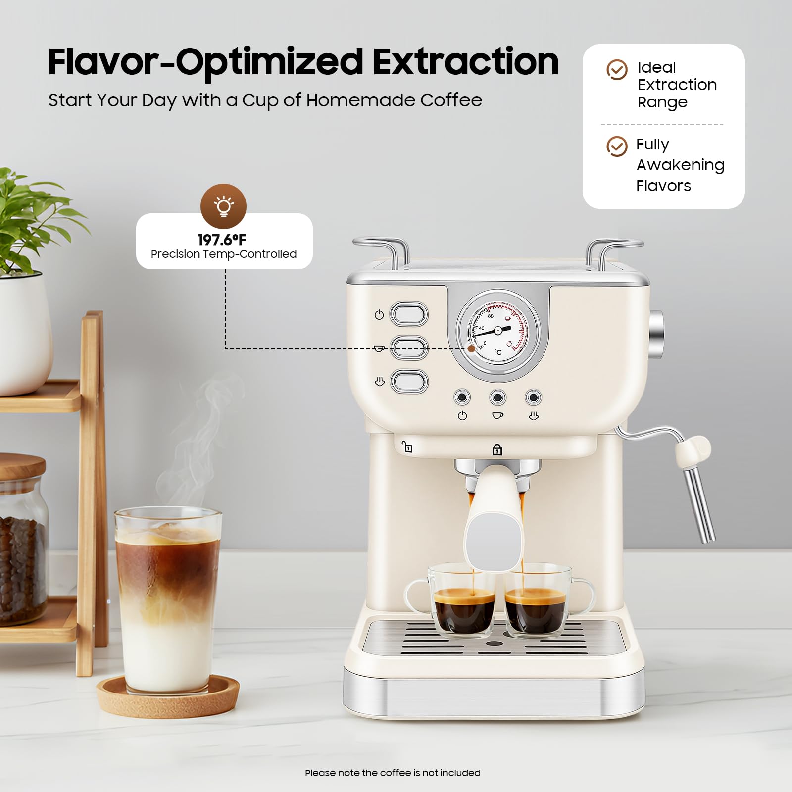 Macchina da caffè espresso semiautomatica da 1050 W, con montalatte, compatta, per caffè espresso e tostapane, 20 bar, serbatoio dell'acqua da 1,5 l