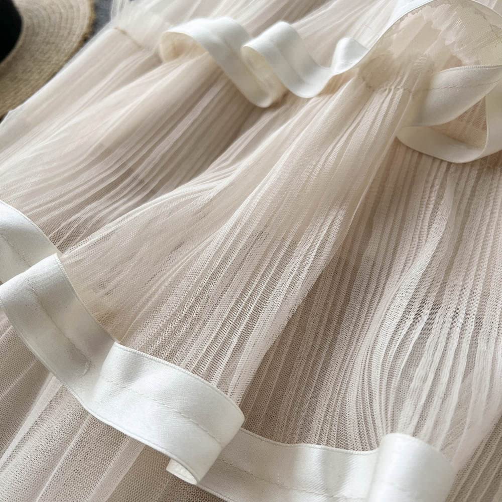 OZEO Röcke Damen,Damen-Midirock Mesh-Tüll-Rüschen Faltenrock Braun Elastische Hohe Taille Gestufte A-Linien-Röcke Geraffte Elegante Lange Röcke Für Mädchen Damen Frühling Herbst