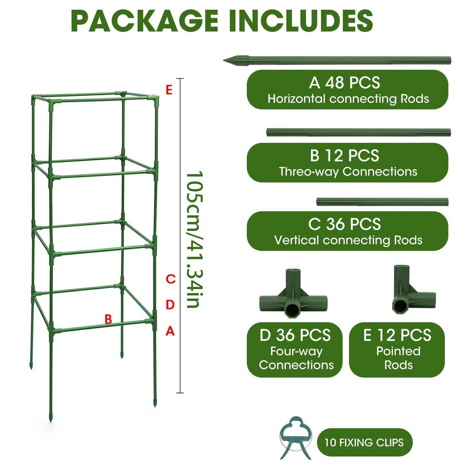 Entutorado para Tomates Soporte Cuadrado Ajustable en Altura de 3 Piezas | Tutor de Plantas Resistente para Judías Pepinos Verduras Rosas Peonías Macetas Bancal Elevado Jardín Patio Césped