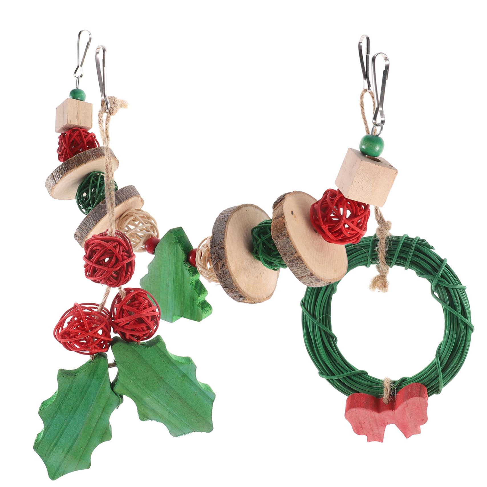 Hohopeti Parrot Cage Hanging Toys 3pcs Bird Cage Accessories Christmas Theme Chewing Toys for Budgie Cockatiel