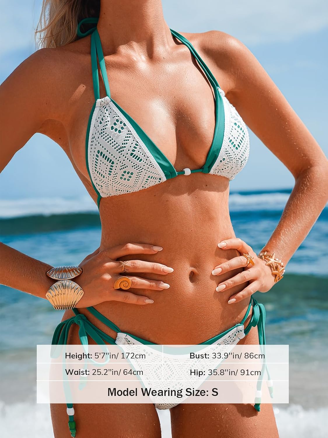 CUPSHE Women's Bikini Sets Two Piece Swimsuits Halter Neck Strappy Triangle Top Low Rise Swimwear - Image 5