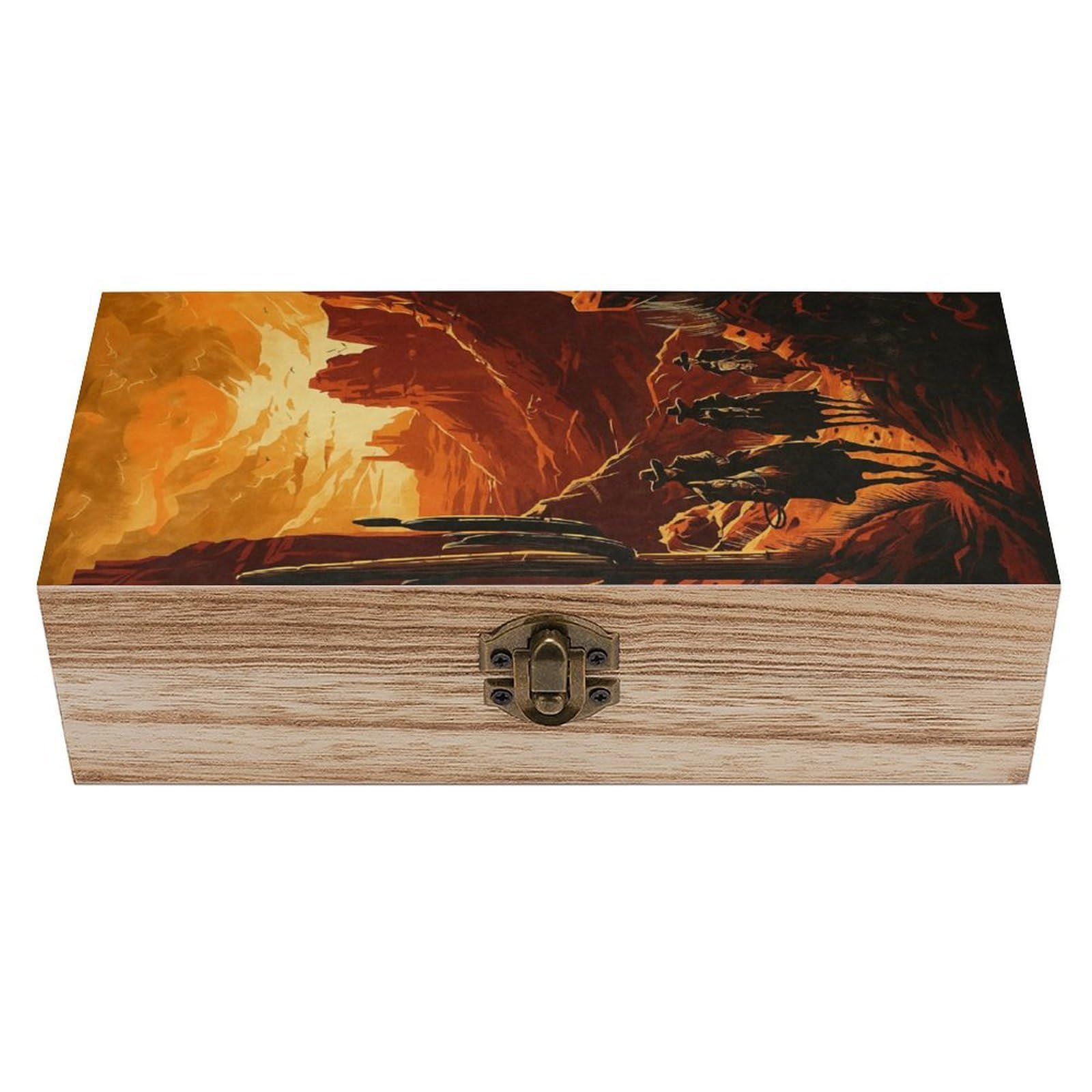 HLBSDM Western Cowboy in Desert Sunset Wooden Storage Vintage Keepsake Decorative Boxs