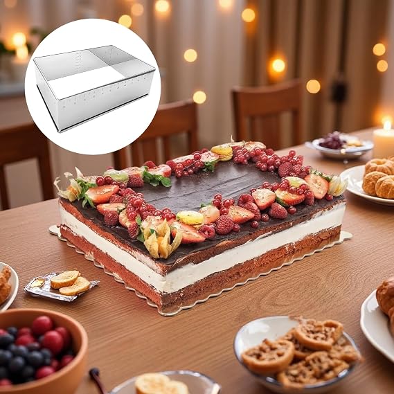 Adjustable Cake Tin, Stainless Steel Cake Mold, Rectangular Tiramisu Cake Mould, Expandable Baking Frame for Mousse Cakes, Range 25-47 cm by 18-34 cm/9.8-18.5 in by 7-13.4 in, 8 cm High
