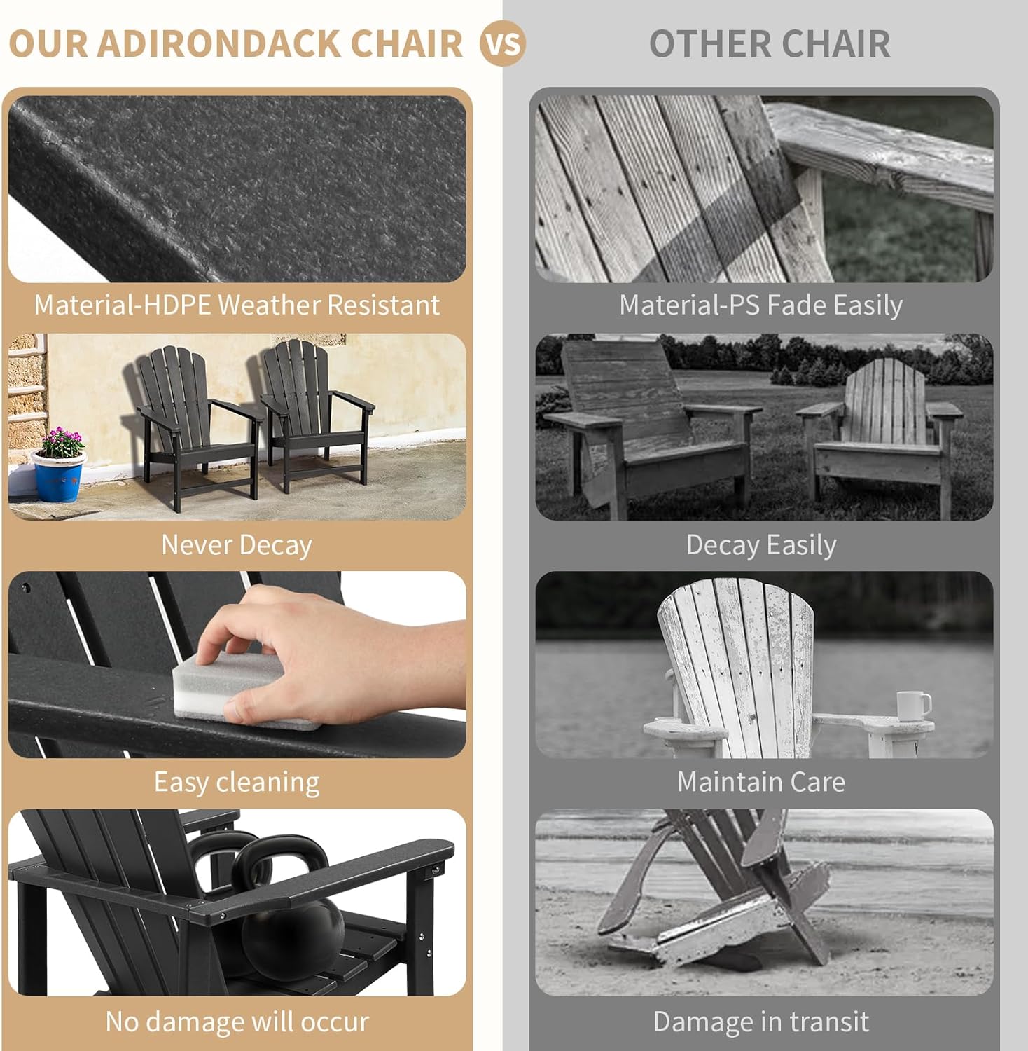 Stackable Adirondack Chairs Set of 6, Space Saving HDPE All-Weather Fire Pit Chair with Cover for Outdoor Lawn Porch Deck