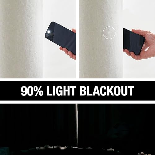 Miniatura 4 de Cortinas opacas de lino blanco crema para sala de estar o dormitorio, paneles de ventana con aislamiento térmico para ahorro de energía, cortinas