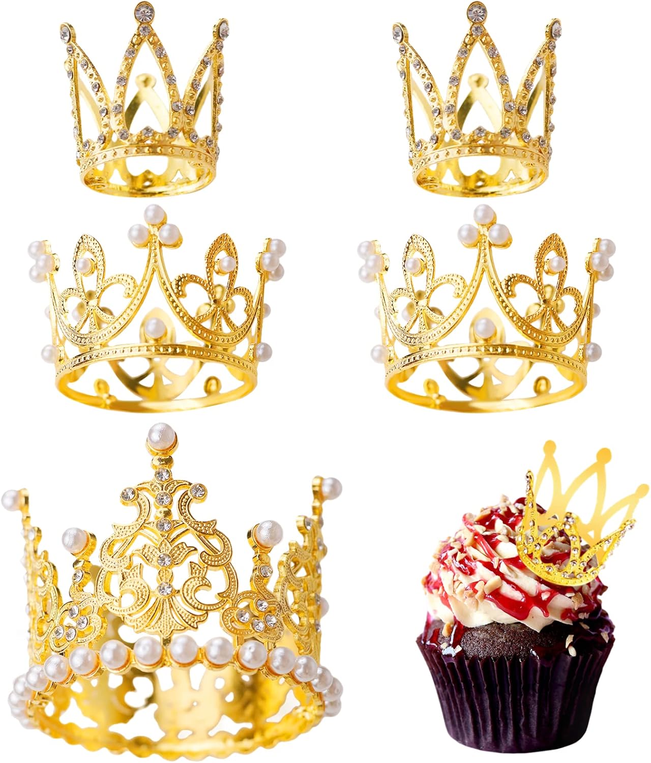 5 Piece Gold Cake Topper Crown Birthday Cake Topper with