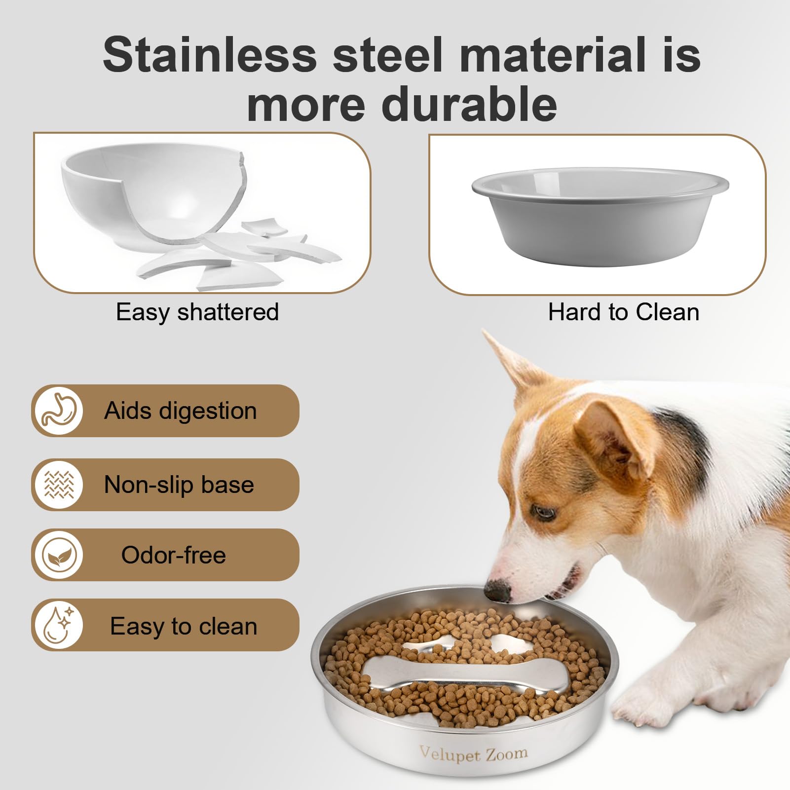 Slow Feeder Dog Bowls,Non-Slip Base Stainless Steel Pet Food Bowls,2 Cups Metal Dog Slow Feeder Bowl for Large Medium Breed,Double-Sided - image 4