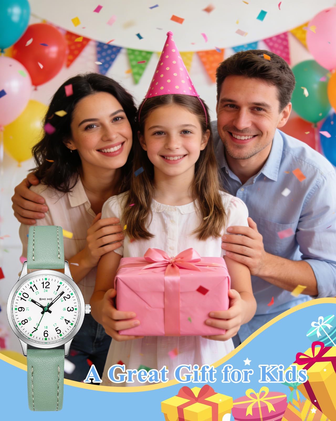 CIVO Montre Enfant Fille Garcon 5-14 Ans: Analogique Cadran Facile à Lire avec Grands Chiffres - Montre d'apprentissage Étanche Bracelet en Cuir - Cadeaux d'anniversaire pour Enfants