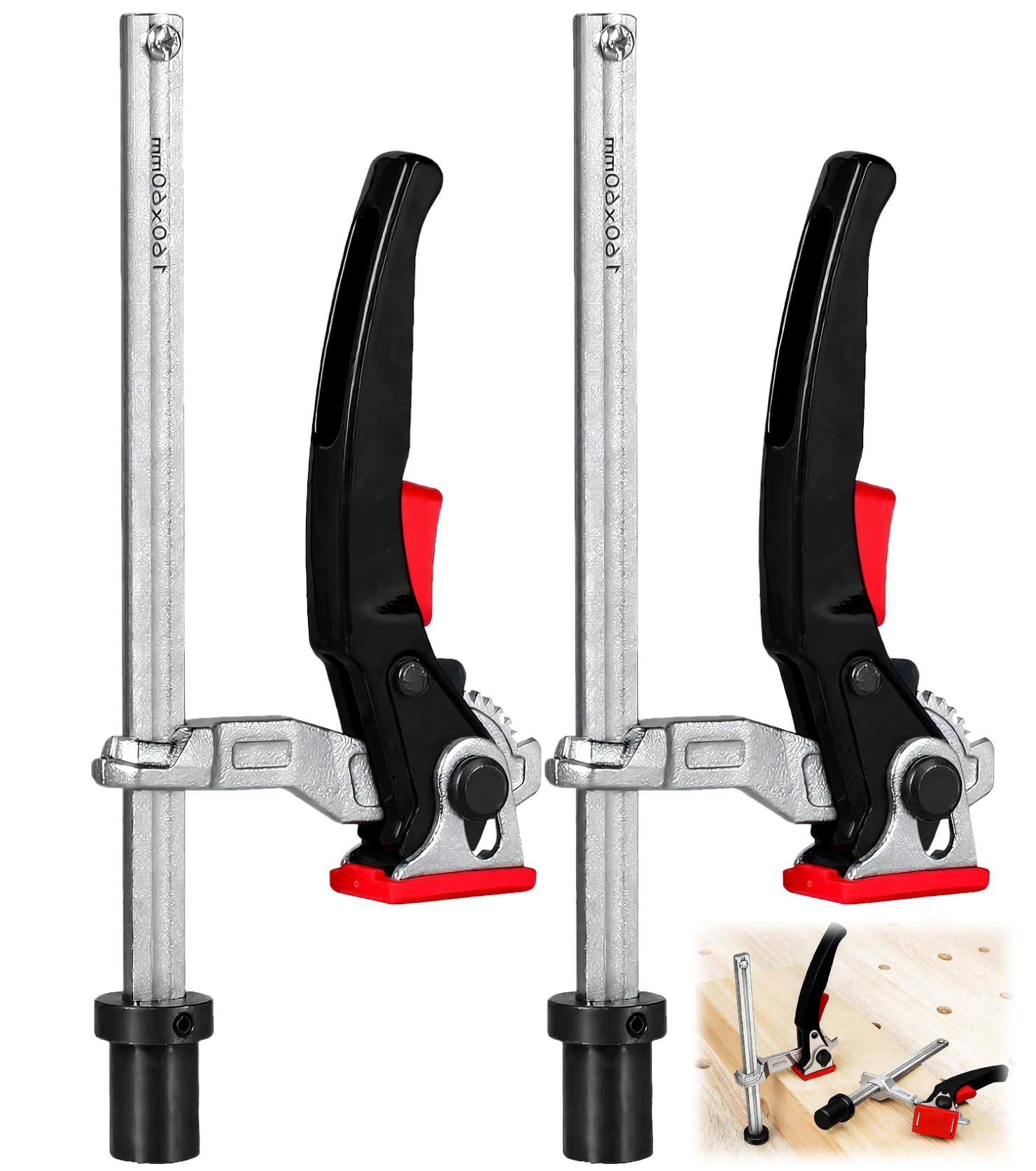 2 abrazaderas de palanca de acero entero de 20mm, soporte de 20 mm elemento tensor rango de sujeción de 160 mm, compatible con bessey, abrazadera de una mano, mesa de soldadura