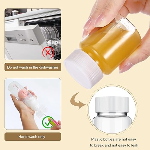 Miniatura 4 de Lallisa 50 botellas de plástico de 2 onzas con tapas, mini botella de jugo transparente con tapa, recipientes de jengibre reutilizables a prueba de