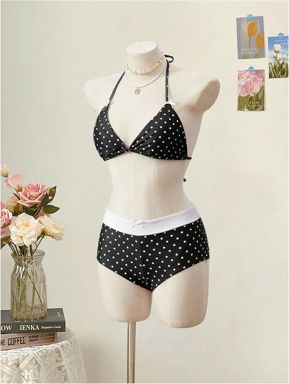 SHENHE Women's Polka Dots Bikini Set Halter Triangle High Waisted Swimsuits 2 Piece Bathing Suit - Image 5