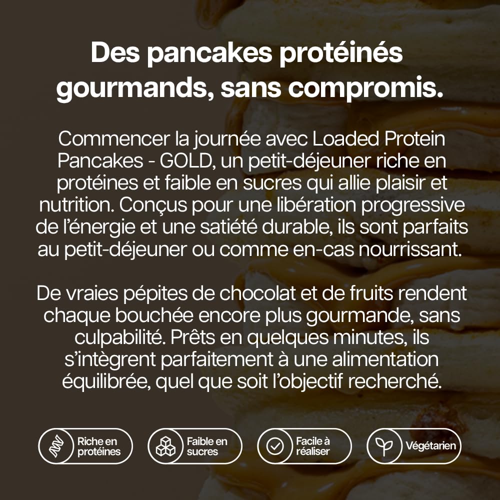 Protein Works | Loaded Protein Pancakes – GOLD Innovation, Préparation Pancakes Protéinés Premium, Petit-Déjeuner Riche en Protéines, Faible Sucre & Gras, Pépites de Choc au Lait, 16 Portions, 1kg