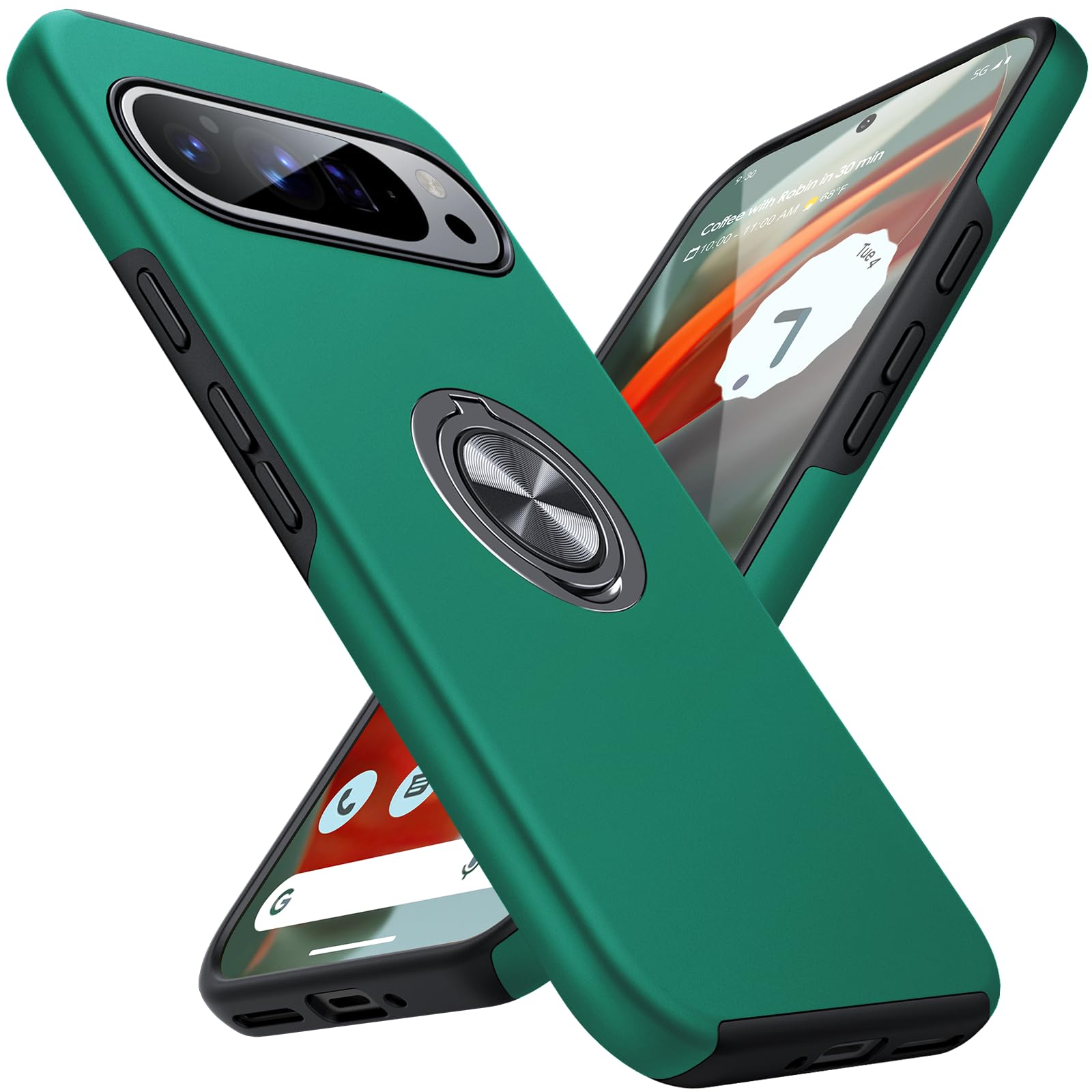 AOUIA Handyhülle für Google Pixel 9 Pro XL Hülle mit 360° Drehbarer Ring Ständer, Militärischer Stoßschutz Pixel 9 Pro XL Hülle, Grün