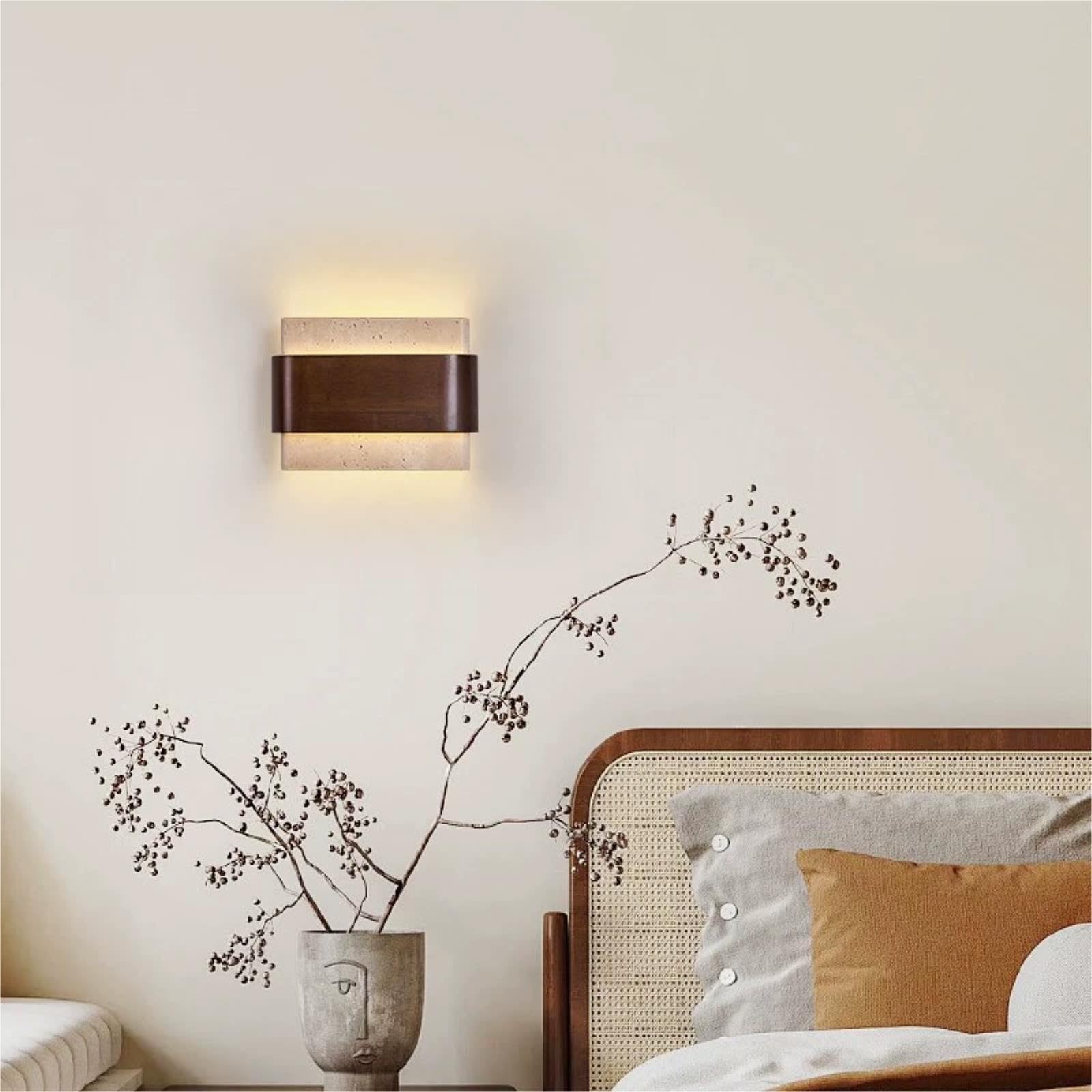 Aplique rectangular estilo japonés vintage con pantalla de travertino
