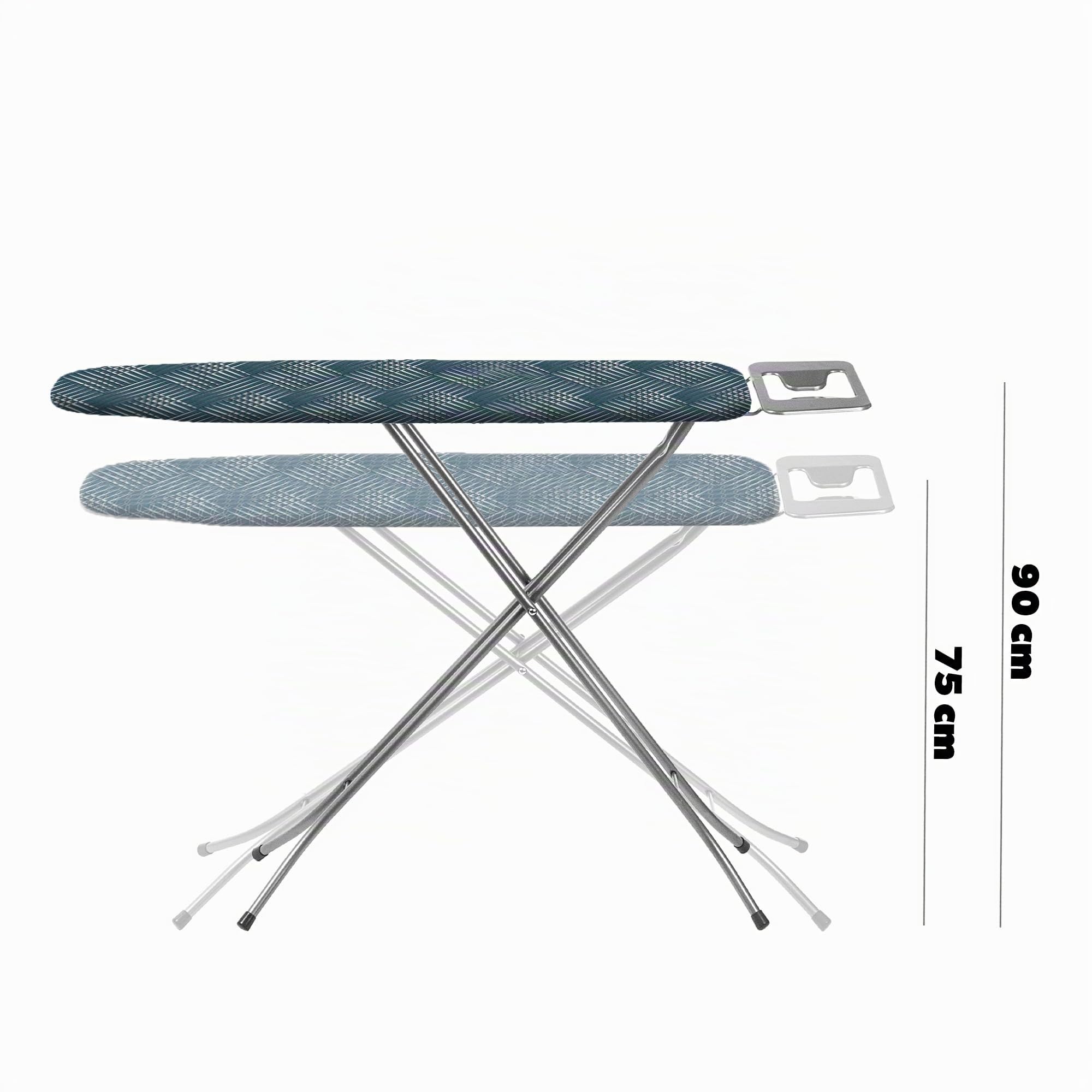 KADAX Asse da Stiro Pieghevole 110x30 cm - Verde a quadri scuri con Struttura in Metallo - Per Stirare Camicie in Spazi Ridotti - Piano 3 Strati con Portaferro Resistente al Calore e al Vapore Made i
