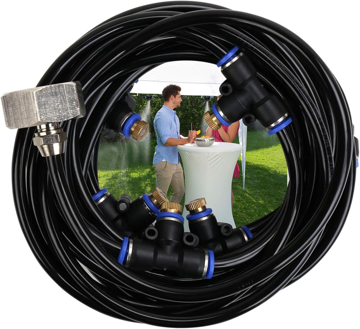 Flantor Outdoor Misters Misting Cooling System - Portable Misting Kit with Misting Line + 16 Brass Mist Nozzle for Outdoor Patio Garden Home Irrigation Trampoline Patio Fan Misting (50 ft)