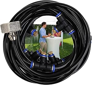 Flantor Outdoor Misters Misting Cooling System - Portable Misting Kit with Misting Line + 16 Brass Mist Nozzle for Outdoor Patio Garden Home Irrigation Trampoline Patio Fan Misting (50 ft)