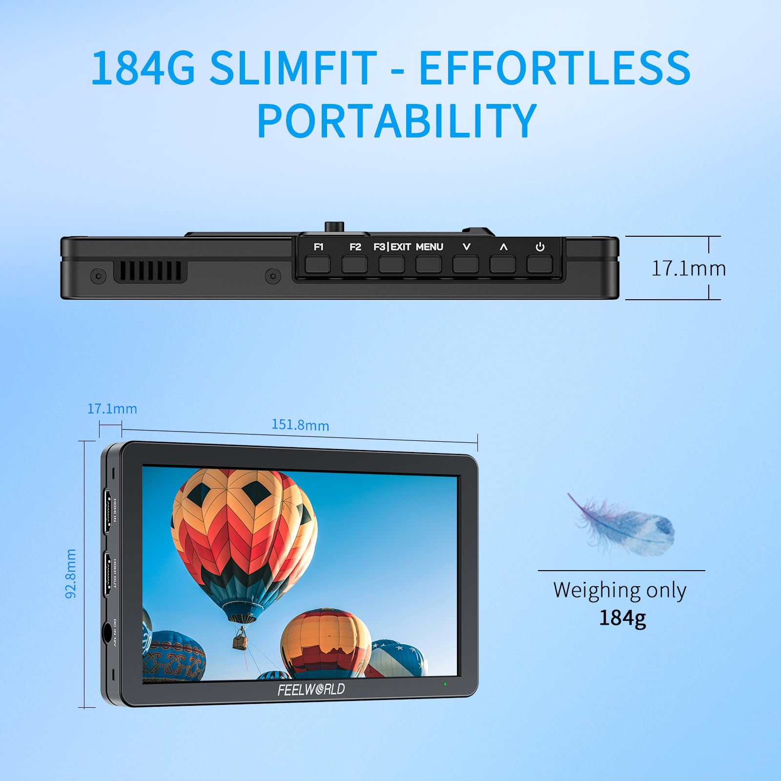 FEELWORLD T6 Moniteur de Caméra 6 Pouces Retour Video Appareil Photo Aluminum IPS Full HD,Entrée/Sortie 4K HDMI avec 3D LUTs, Vecteurscope, Focus Peaking, Batterie F550 2200 mAh et Sac de Transport
