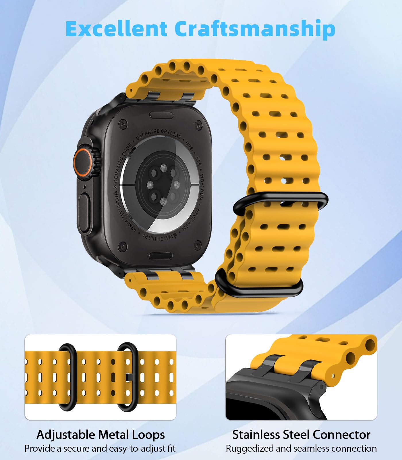 MoKo Cinturino Ocean Compatibile con Apple Watch Ultra 3/2/1 49 mm, S11/S10 46 mm, 9/8/7 45 mm, SE3/SE2/SE/6/5/4 44 mm, 3/2/1 42 mm, Cinturino Sportivo in Silicone Traspirante