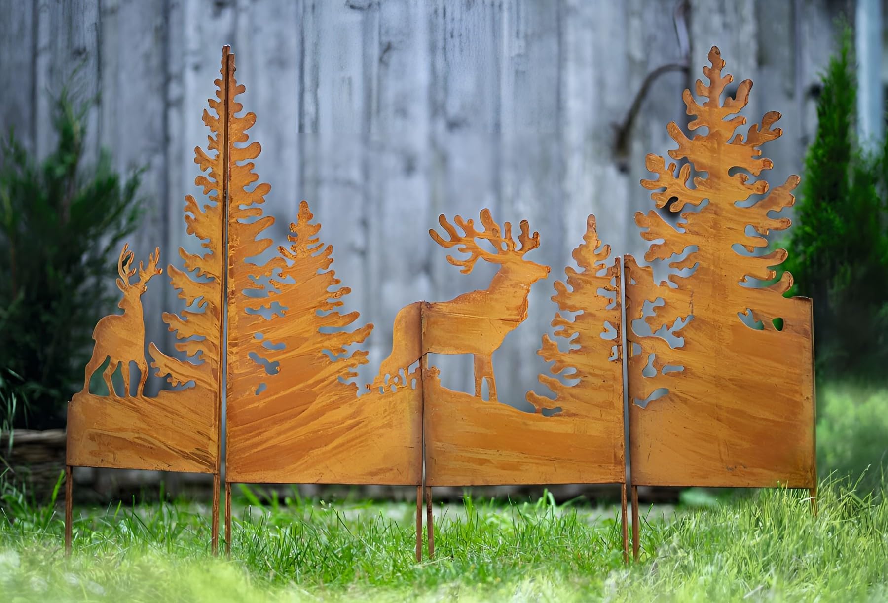 Dekoleidenschaft großer Gartenstecker Hirsche im Wald aus Metall mit Echtrost, 120x85 cm, Dekostecker, Rostdeko, Gartendeko für Draußen