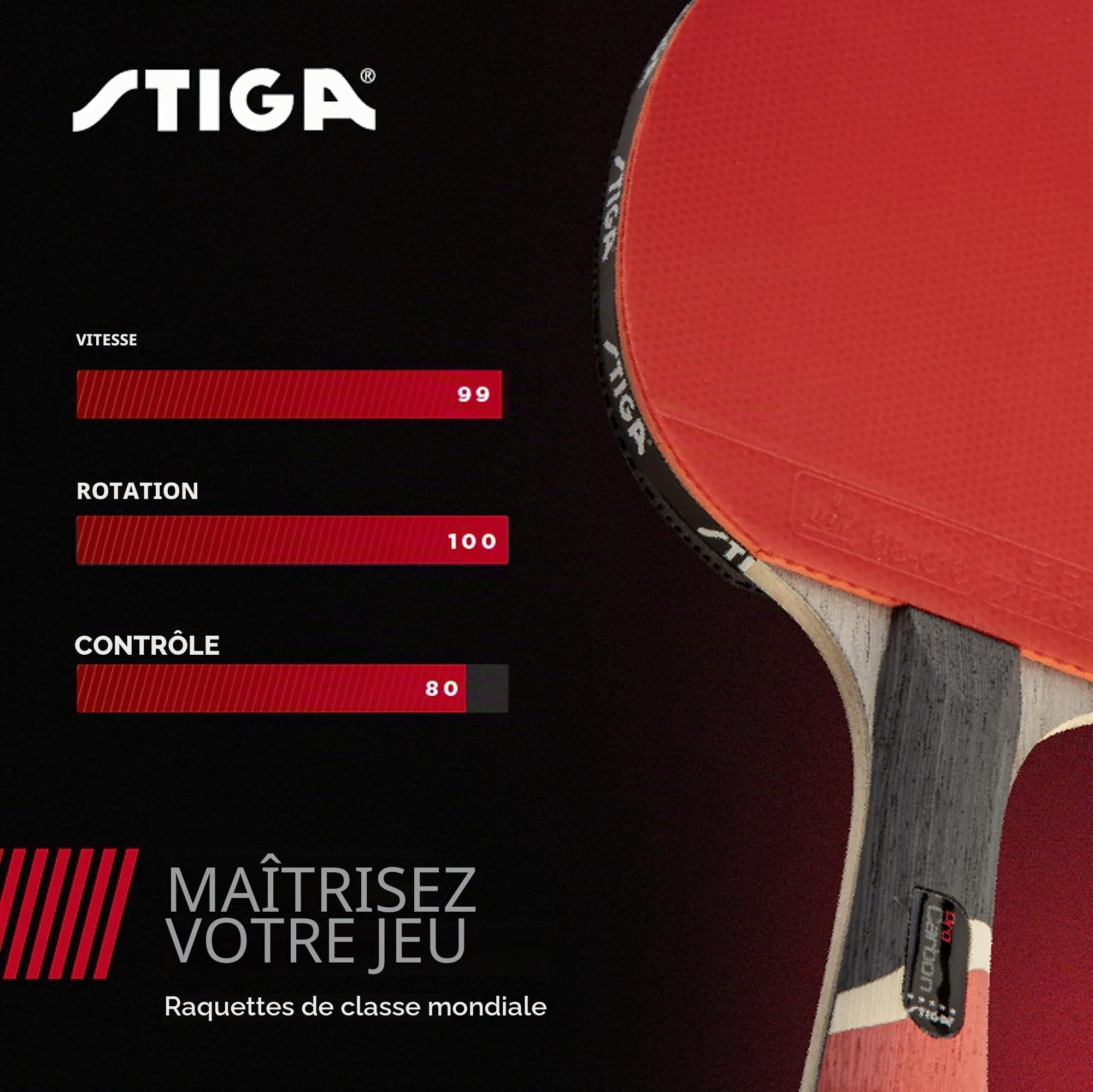 STIGA Pro Carbon Raquette de Tennis de Table avec Technologie Carbone pour Tournoi Couleurs Rouge et Bleu