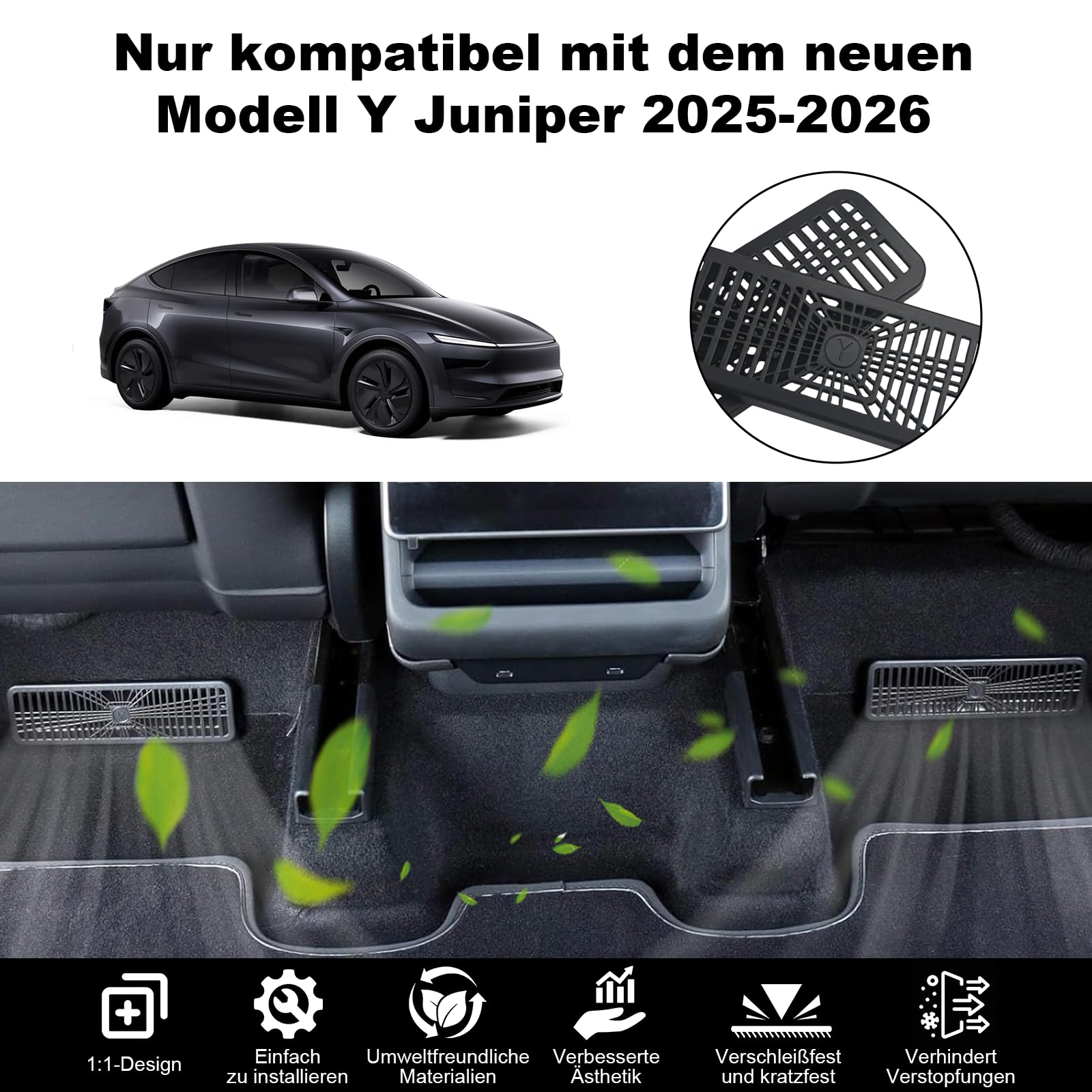 Tesla Model Y Juniper 2025 2026 osłona wentylacyjna samochodowa Tesla Model Y akcesoria do modelu Y 2025 2026 osłona wylotu powietrza do klimatyzacji pod siedzeniem, 2 sztuki