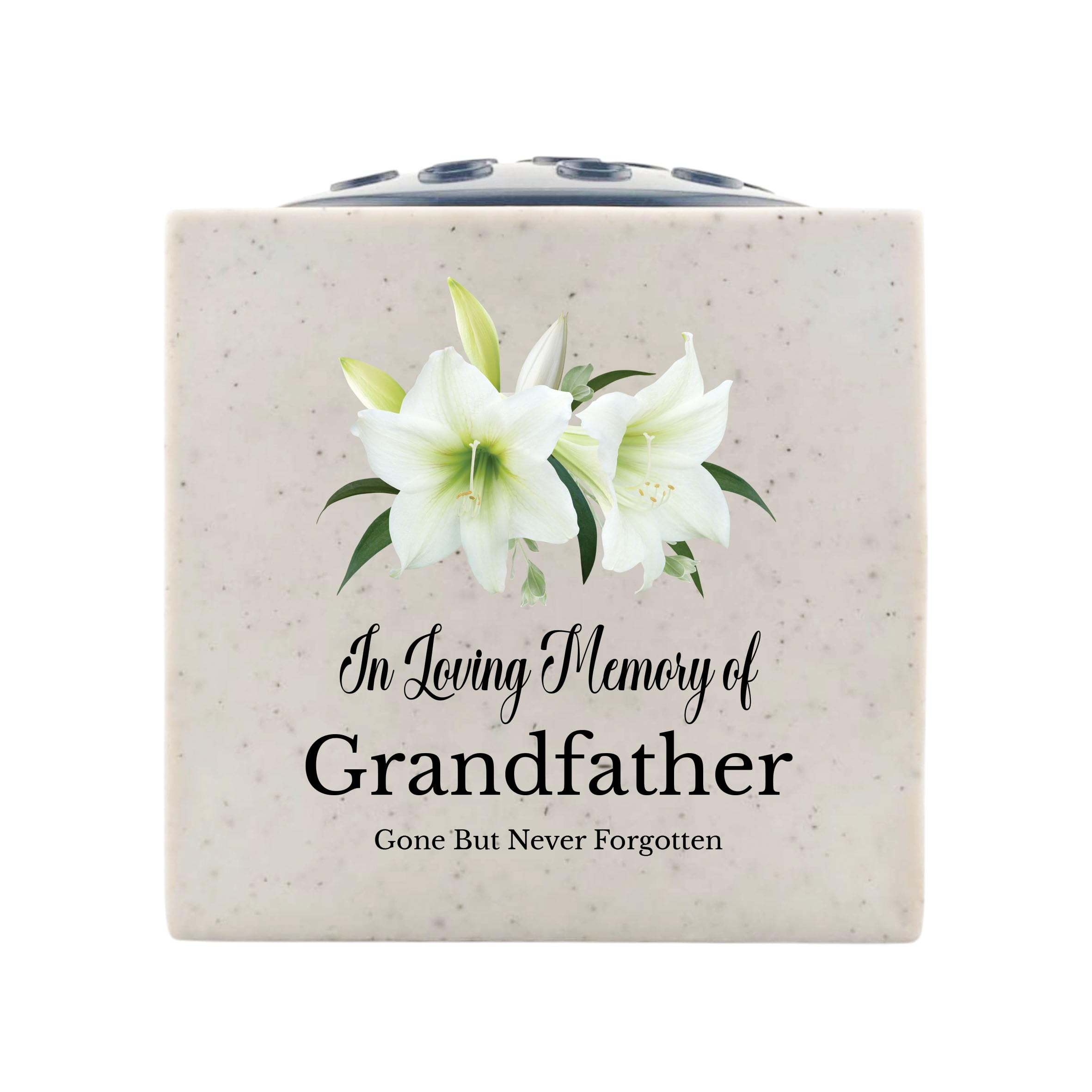In Loving Memory Of Memorial Rose Bowl Grave Marker Flower Pot Vase With Lily Design (UV PRINTED) (Grandfather)