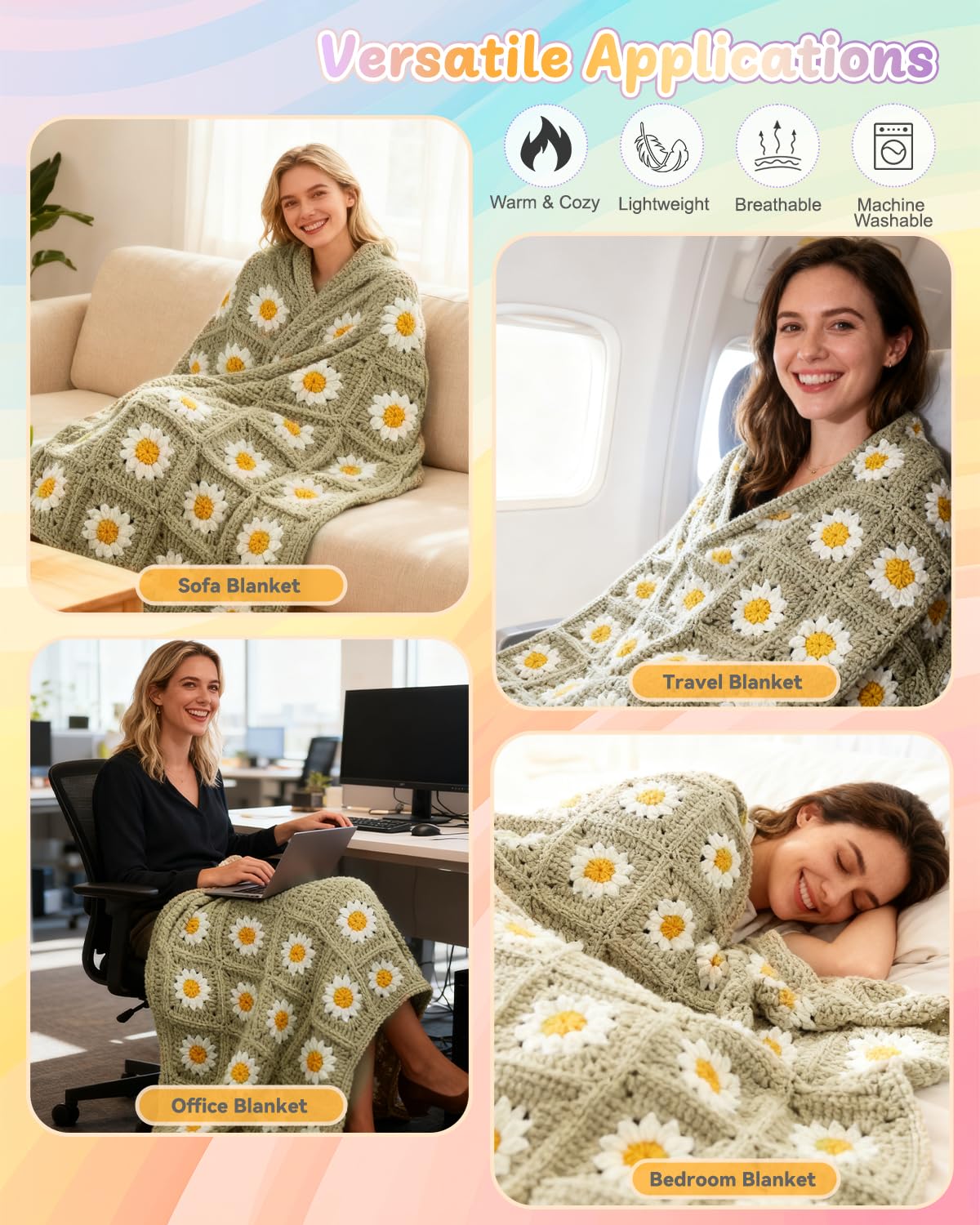 Coopay Häkeldecken-Set für Anfänger, quadratisches All-in-One-Set mit Schritt-für-Schritt-Video und genug Garnen – Meister Oma quadratisch häkeln einfach, ideales Geschenk für Bastelliebhaber (Kamel)