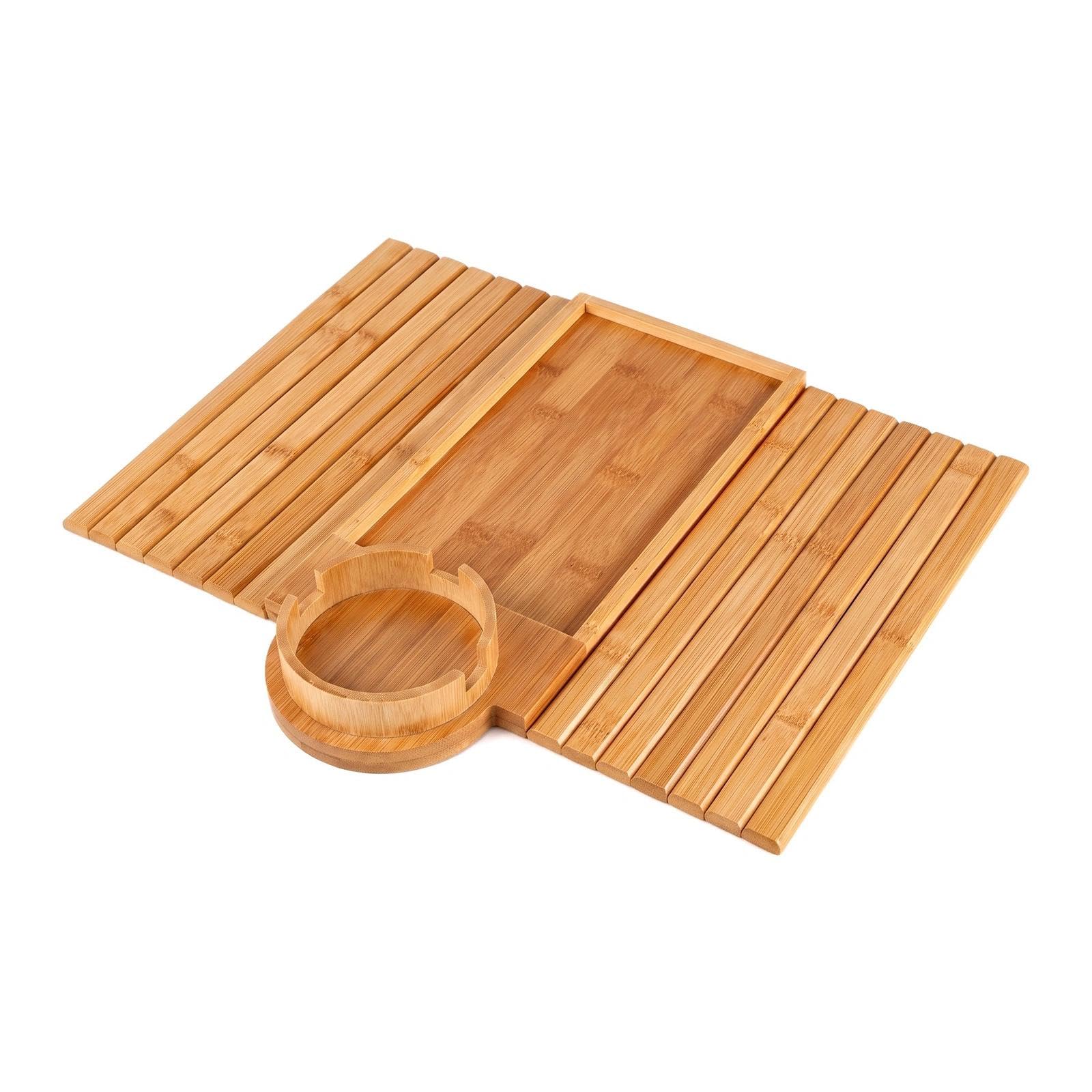 Heeomine Sofa Arm Tray, Foldable Bamboo Couch Armrest Table with Cup Holder